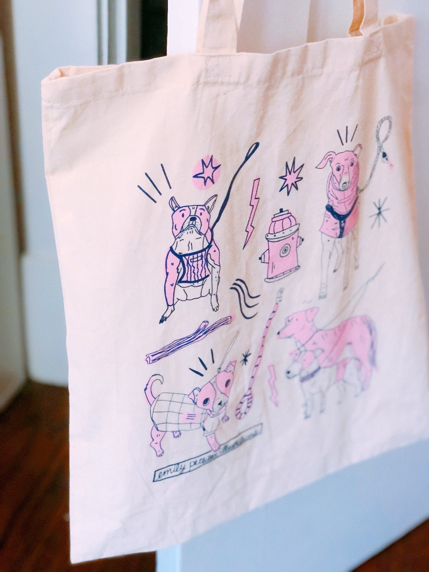 Dog Walks Tote Bag (now in PINK!)