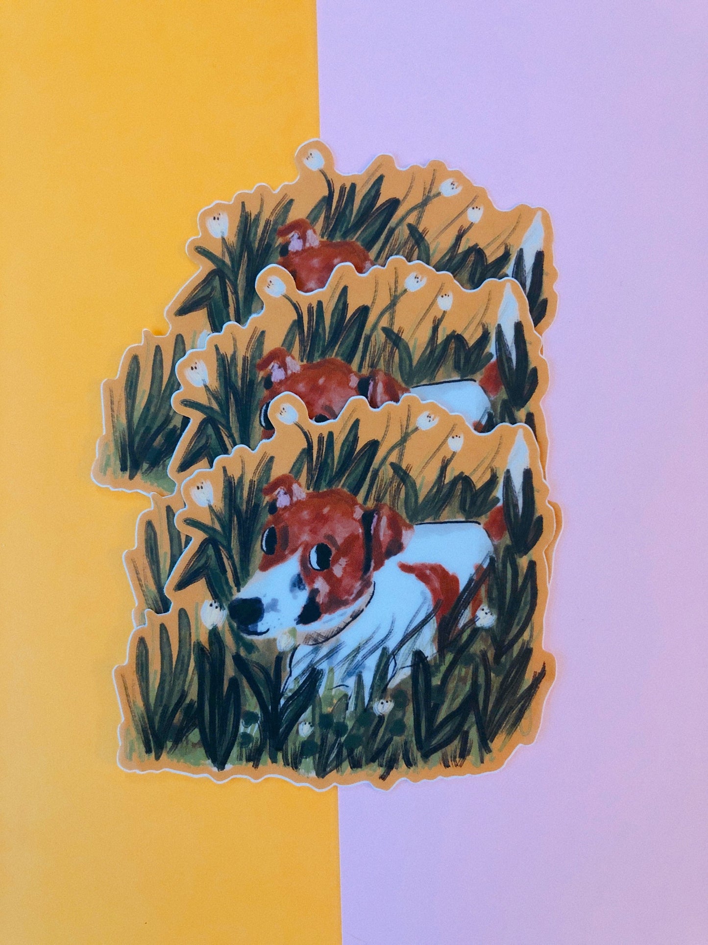Cute Dog in Flowers Sticker