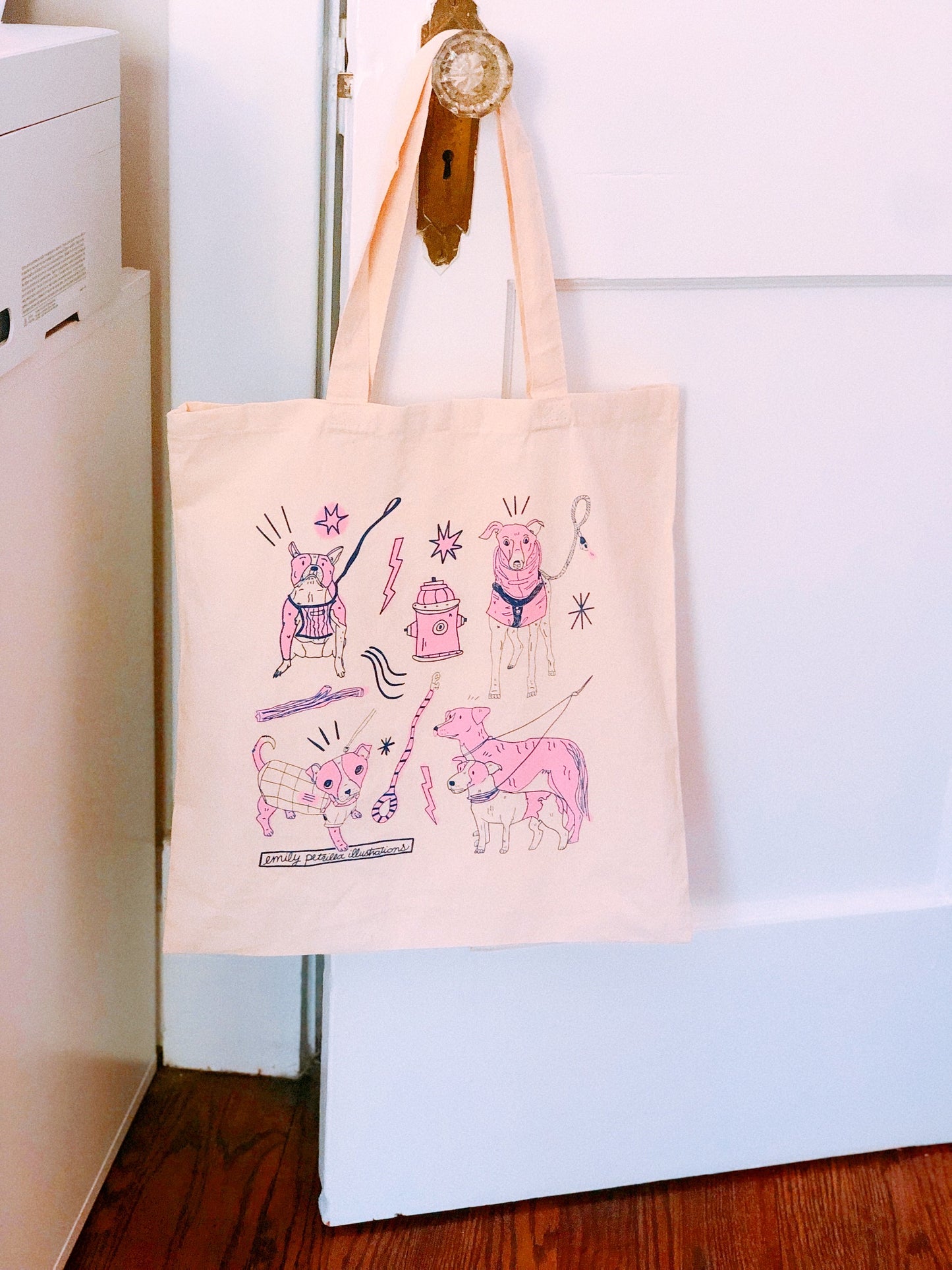 Dog Walks Tote Bag (now in PINK!)