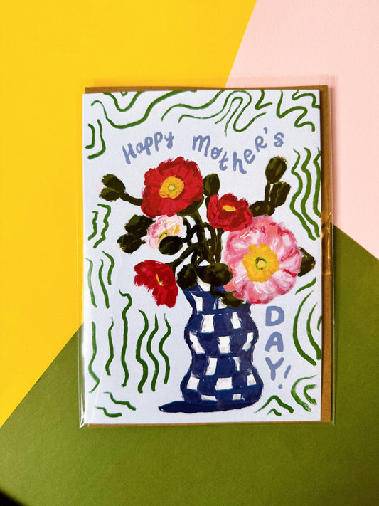Floral Grid Vase Mother's Day Card