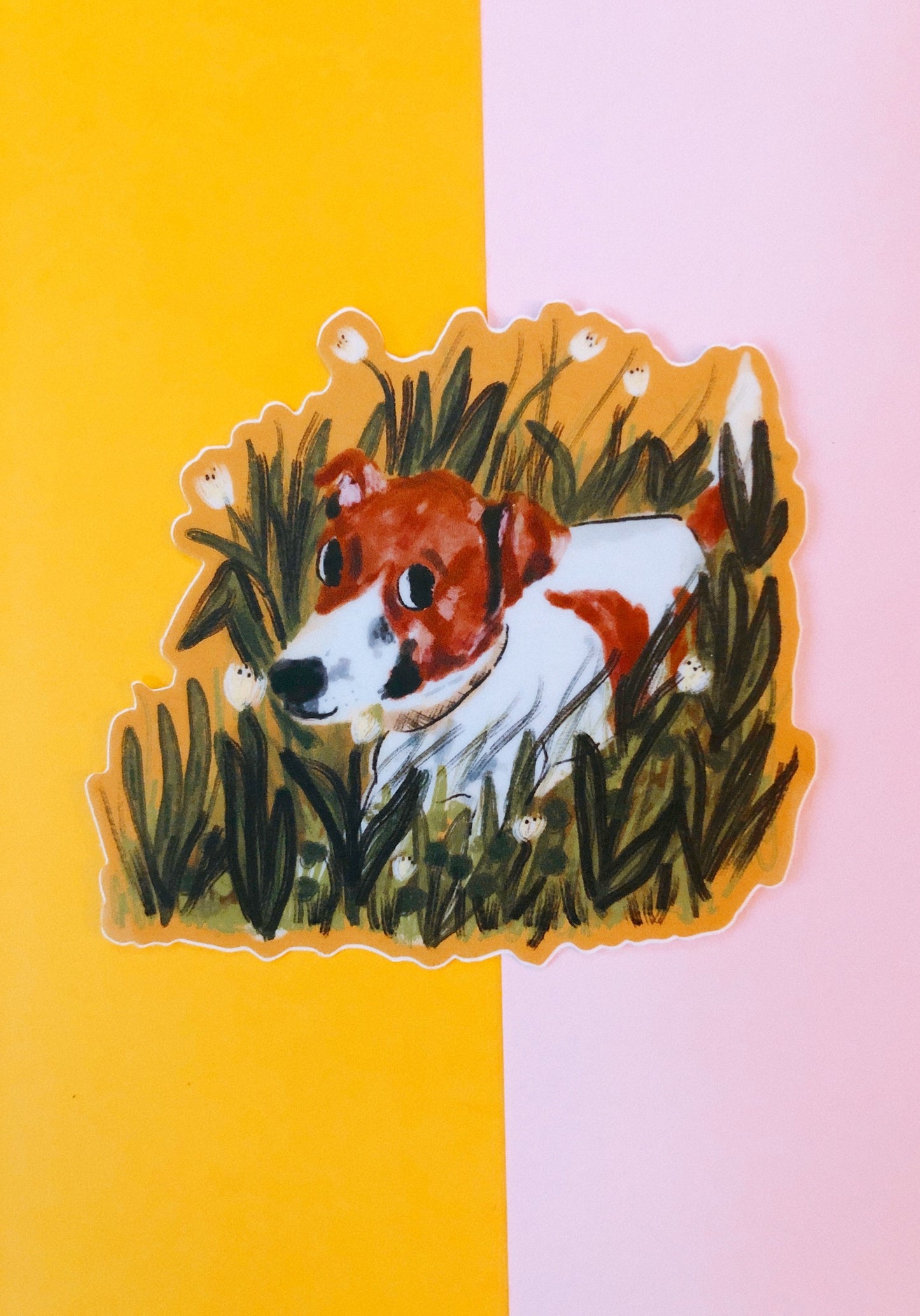 Cute Dog in Flowers Sticker